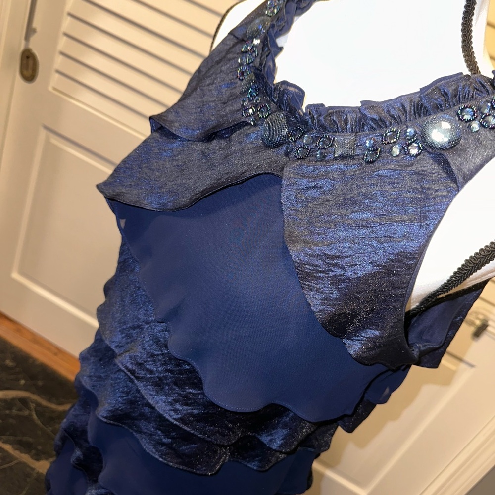 S.L. Fashions Navy Blue Ruffled Dress
